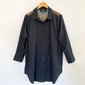 NINA PARKER Size 1X Black Beauty Organza Fashion Cities Button Down Tunic Top